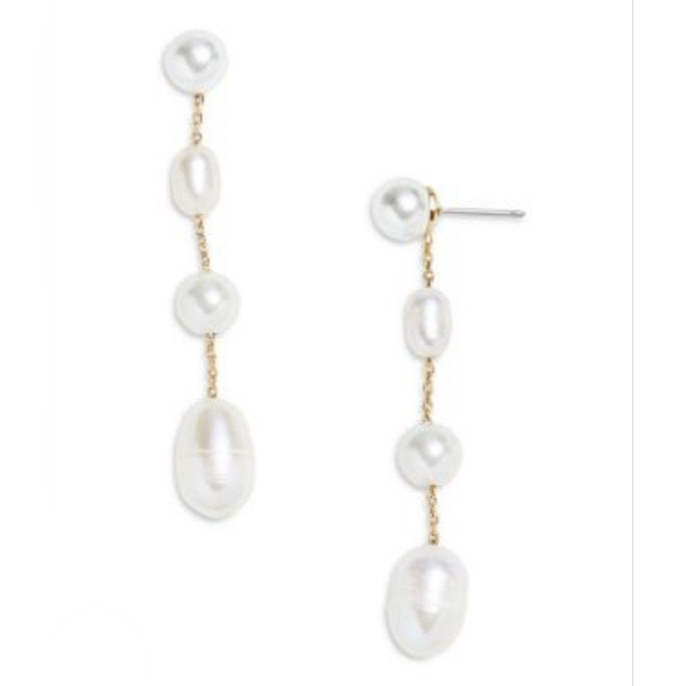 BAUBLEBAR Lulu Cultured Freshwater Pearl Linear Drop Earrings in Gold Tone